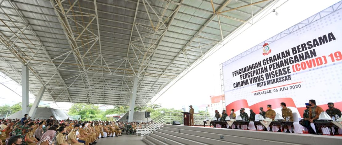 Suasana pencanangan gerakan percepatan penanganan Covid-19 di Karebosi.