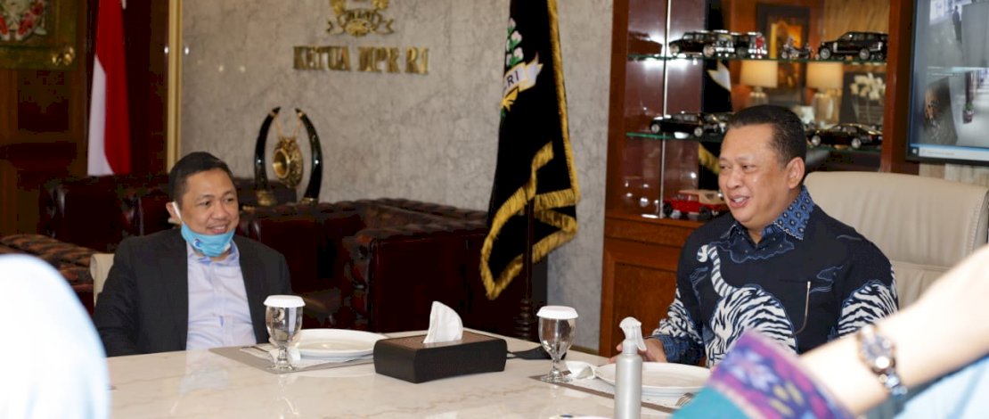 Anis Matta dan petinggi Partai Gelora Indonesia lainnya, saat bertandang ke Ketua MPR RI, Bambang Soesatyo.