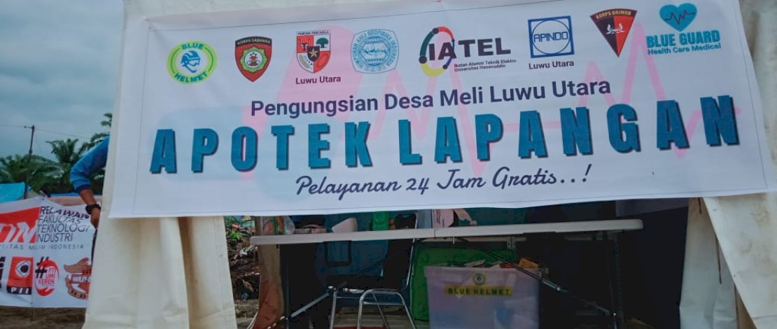Apotek Lapangan yang dibangun di lokasi pengungsian Desa Meli oleh Blue Helmet, IATEL Unhas, Brimob dan PP Lutra.