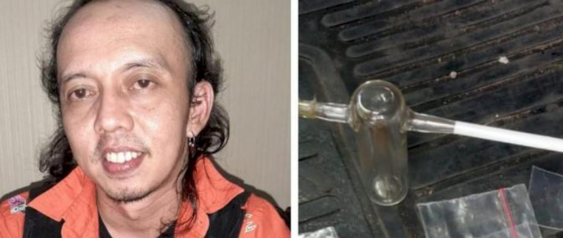 Zulfikar dan barang bukti sabu-sabu dan bong.