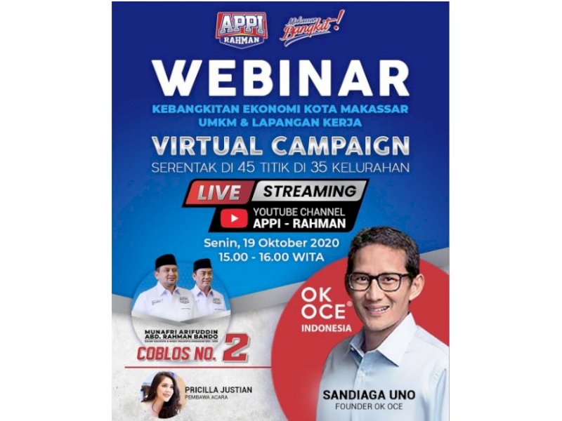 Sore Ini, Sandiaga Uno Hadir Bahas UMKM di Kampanye Virtual Appi-Rahman