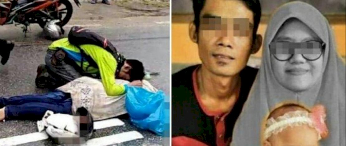 Sang suami memeluk jasad istrinya.