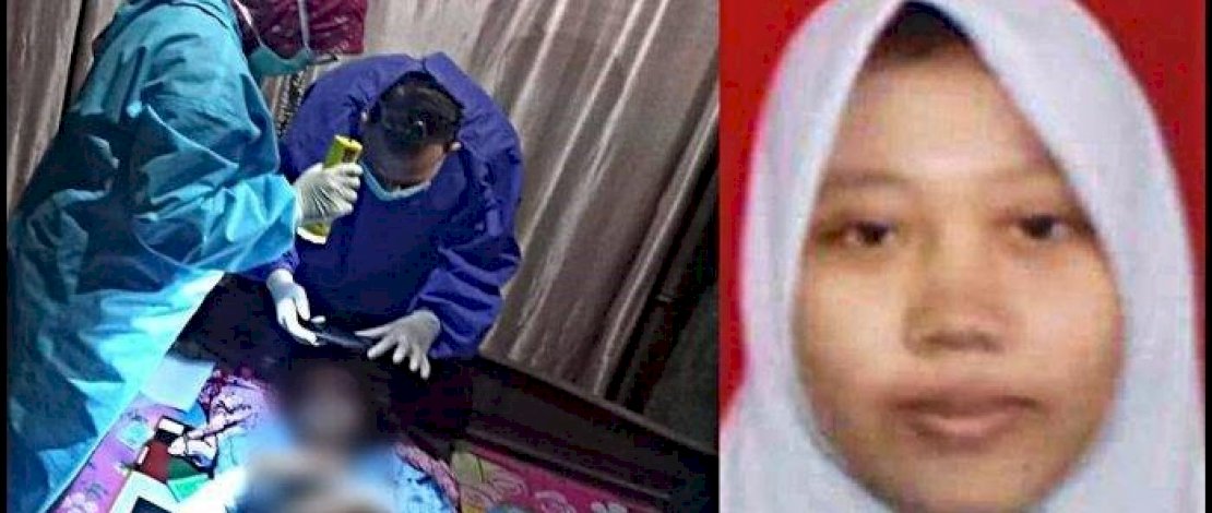 Mayat Sintya Wulandari saat diidentifikasi (kiri), Sintya semasa hidup.