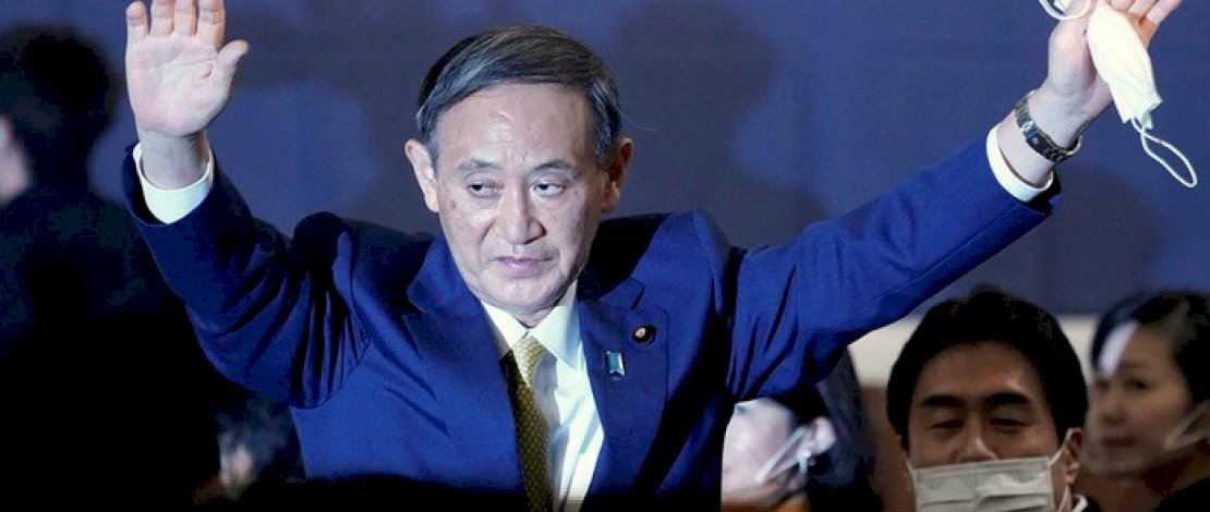 Yoshihida Suga saat diumumkan sebagai pemenang voting Perdana Menteri Jepang, Rabu (16/9/2020).