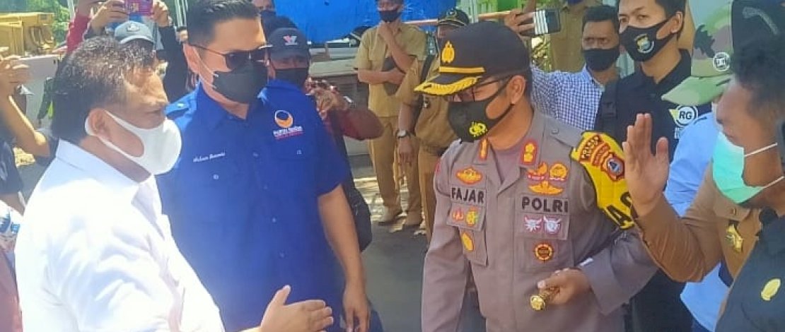 Arham Basmin dan Kapolres Luwu, AKBP Fajar Dani Susanto, menyambut Wakil Ketua DPR RI,  Rachmat Gobel.