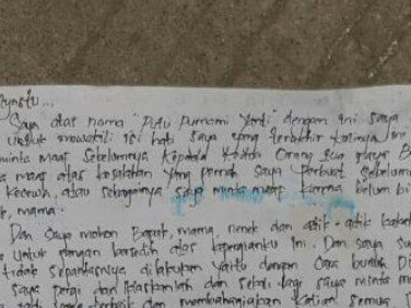 Ini Isi Surat Bunuh Diri Mahasiswi STMIK Dipanegara, Beberapa Huruf Meleleh Kena Air Mata