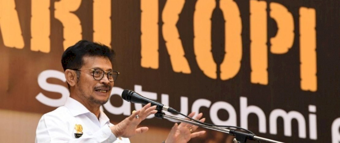 Menteri Pertanian, Syahrul Yasin Limpo di acara peringatan Hari Kopi Nasional yang dihelat di Auditorium Gedung F Kementerian Pertanian, Rabu (11/3/2020). (Dok Kementan)