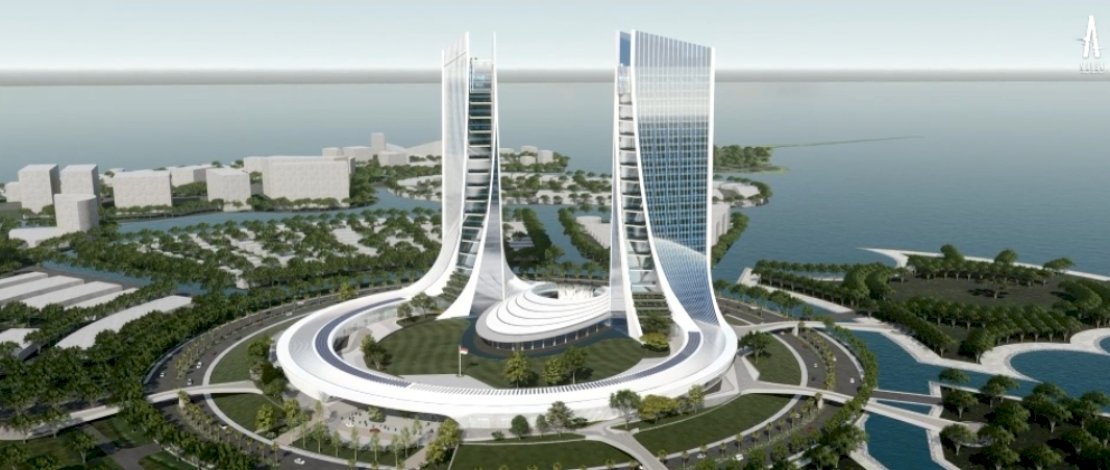Desain Twin Tower yang rencana akan dibangun di kawasan CPI, Makassar.