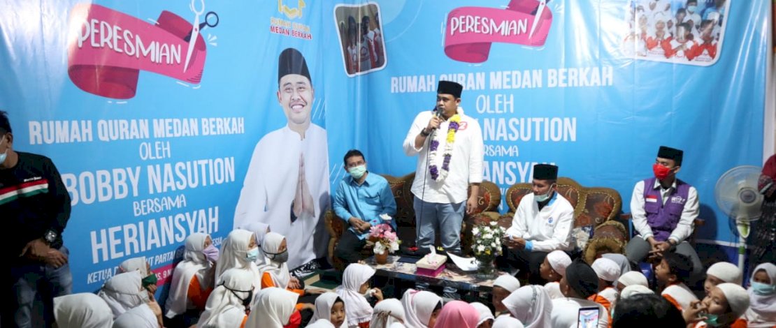 Bobby Nasution saat meresmikan Rumah Quran Medan Berkah, Senin (9/11/2020).