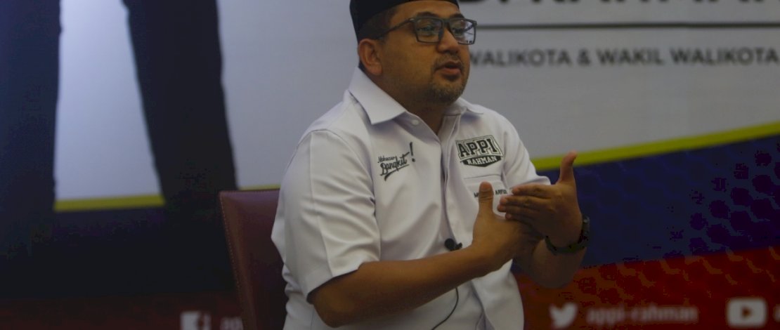 Calon Walikota Makassar nomor urut 2, Munafri Arifuddin, dalam kampanye virtual di Town Hall Appi-Rahman, Menara Bosowa, Rabu (18/11/2020).