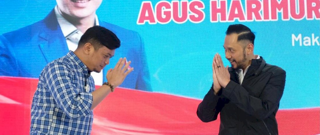 Ketua Umum Partai Demokrat, Agus Harimurti Yudhoyono (AHY) bersama Adnan Purichta Ichsan di Media Gathering Ketum Demokrat di FR Menara Bosowa, Rabu (25/11/2020).
